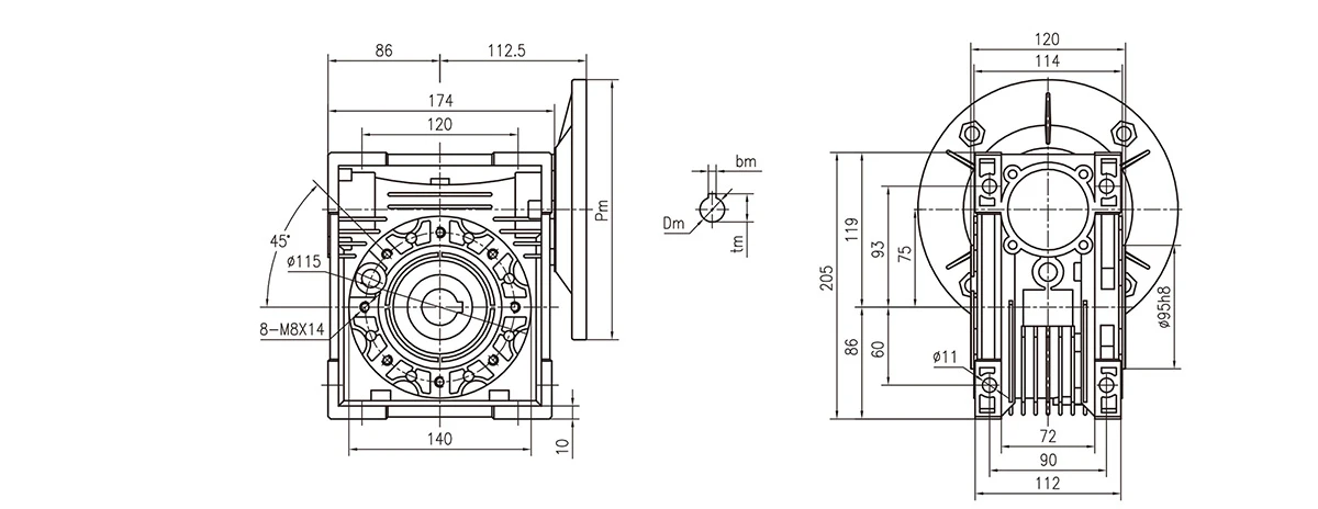 NMRV75 gearbox size NMRV75 gearbox size